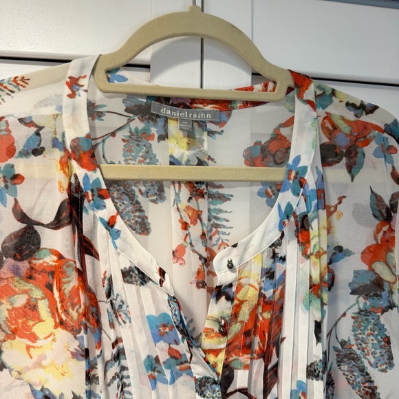 Daniel Rainn Floral Pleated Blouse White Multicolor Size XXL - Picture 7 of 16